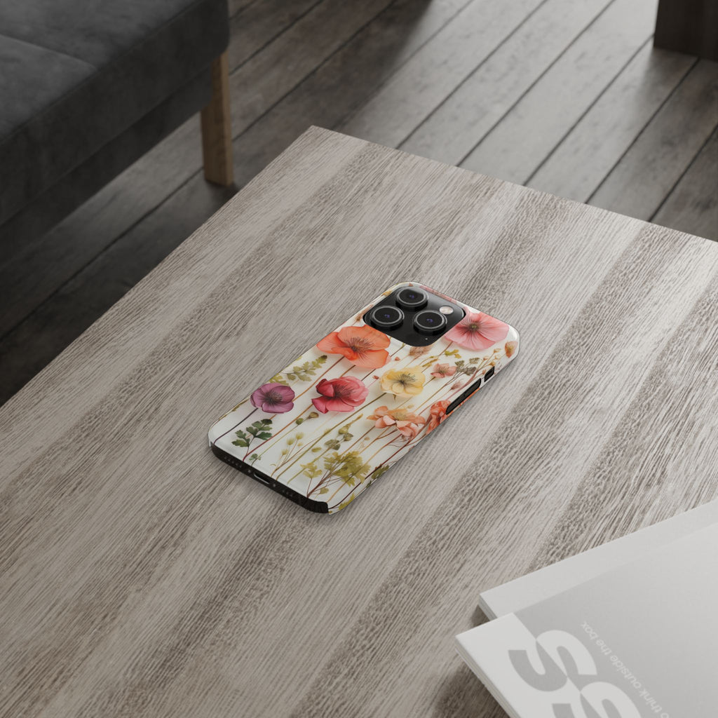Slim Phone Case - Pink Floral Pressed Flowers iPhone 17 and Other Sizes - Glossy Finish