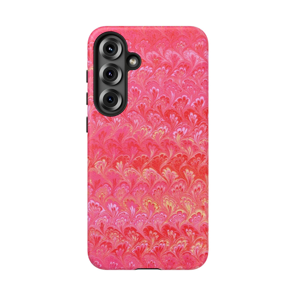 Pink and Gold Marbled Peacock Durable Phone Case - Olive Green and Brown - Matte or Glossy