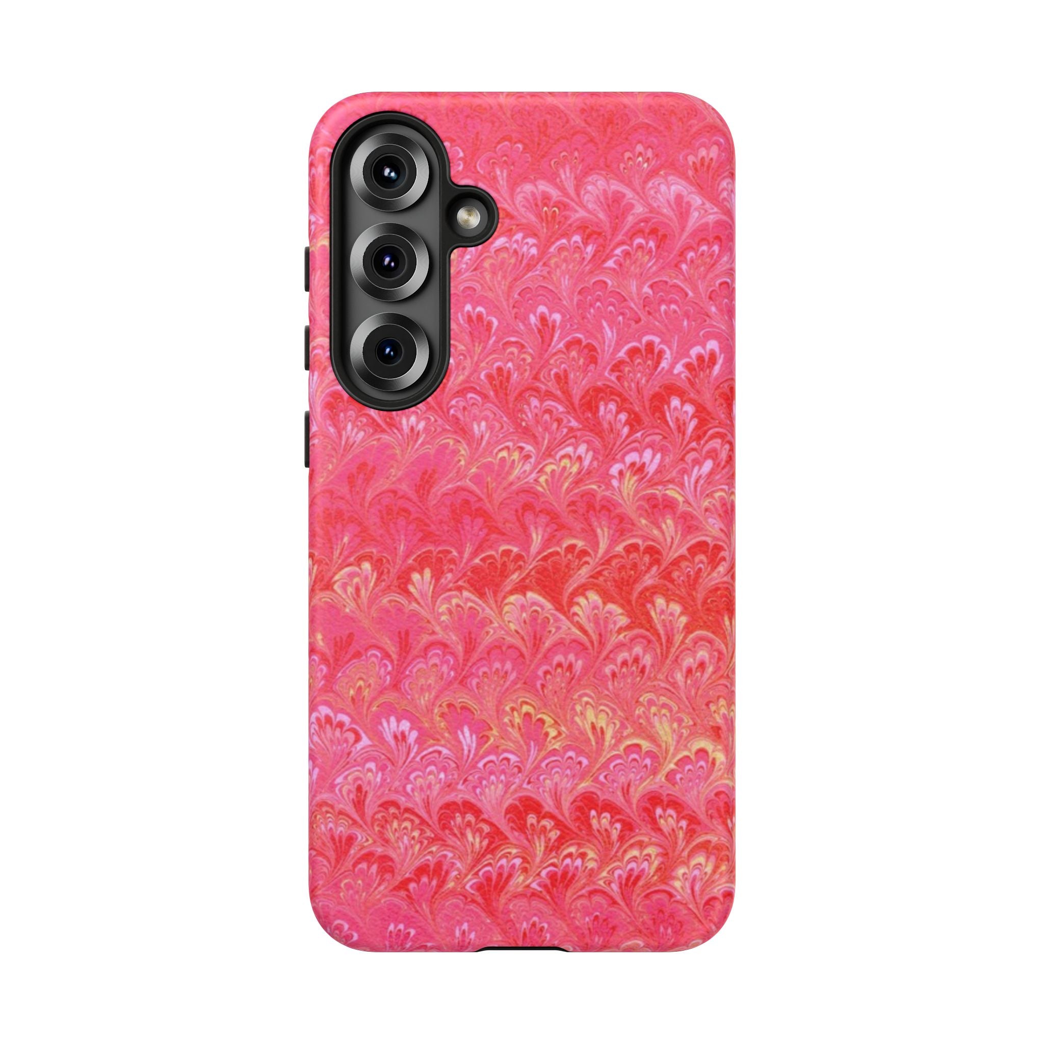 Pink and Gold Marbled Peacock Durable Phone Case - Olive Green and Brown - Matte or Glossy