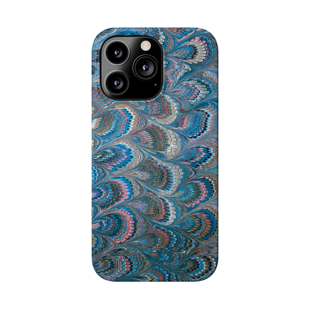 Blue and Pink FEATHER PEACKOCK Marbled VIntage Design, Italian Feather Phone Case, Slim Phone Cases, IPHONE 16 and all sizes