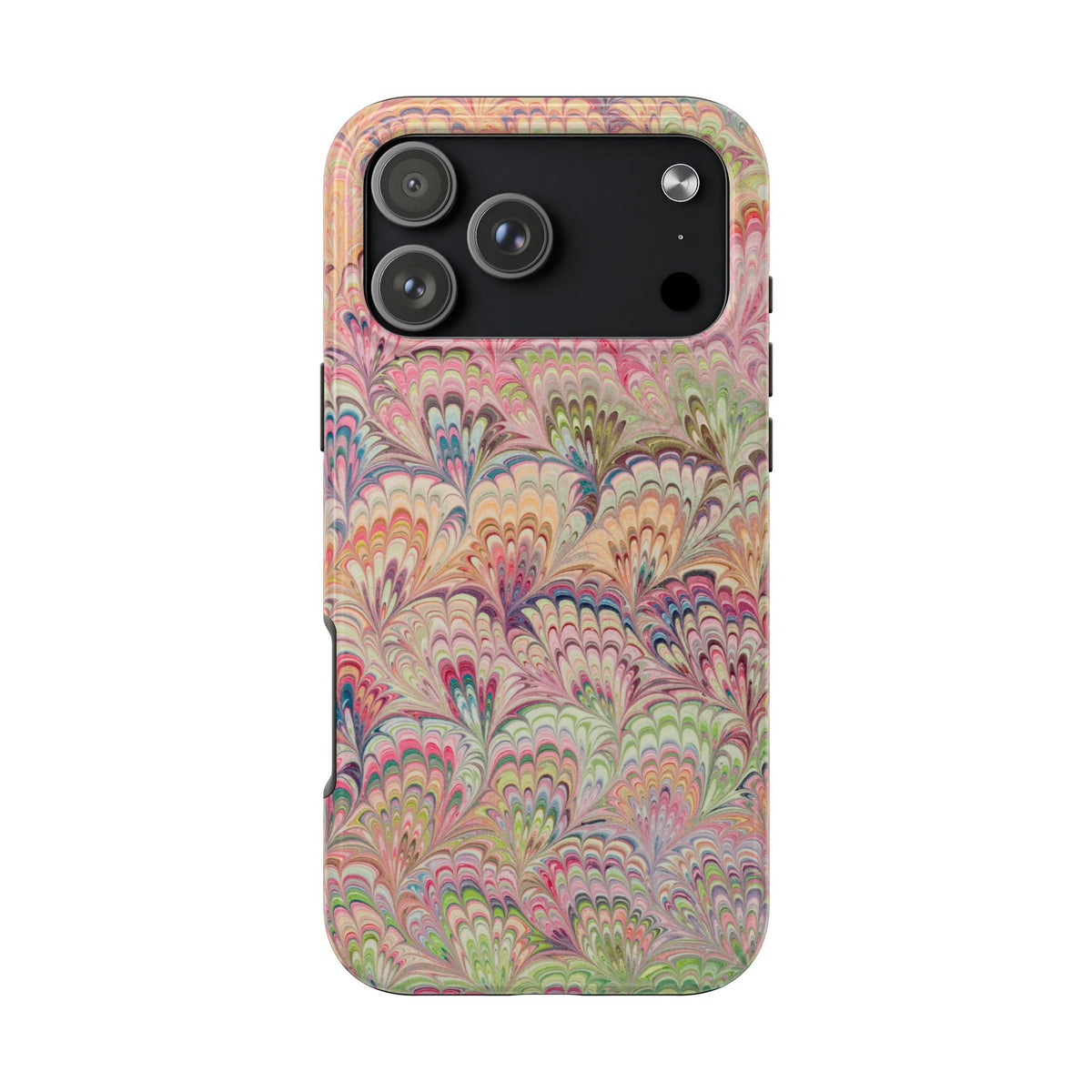 Pastel Pinks and Greens Florentine Marbled Peacock Feather Dual Layer iPhone Case - iPhone 18
