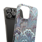 Marbled Feather Blue, White + Burgundy Swirl - Single Layer Slim Phone Case