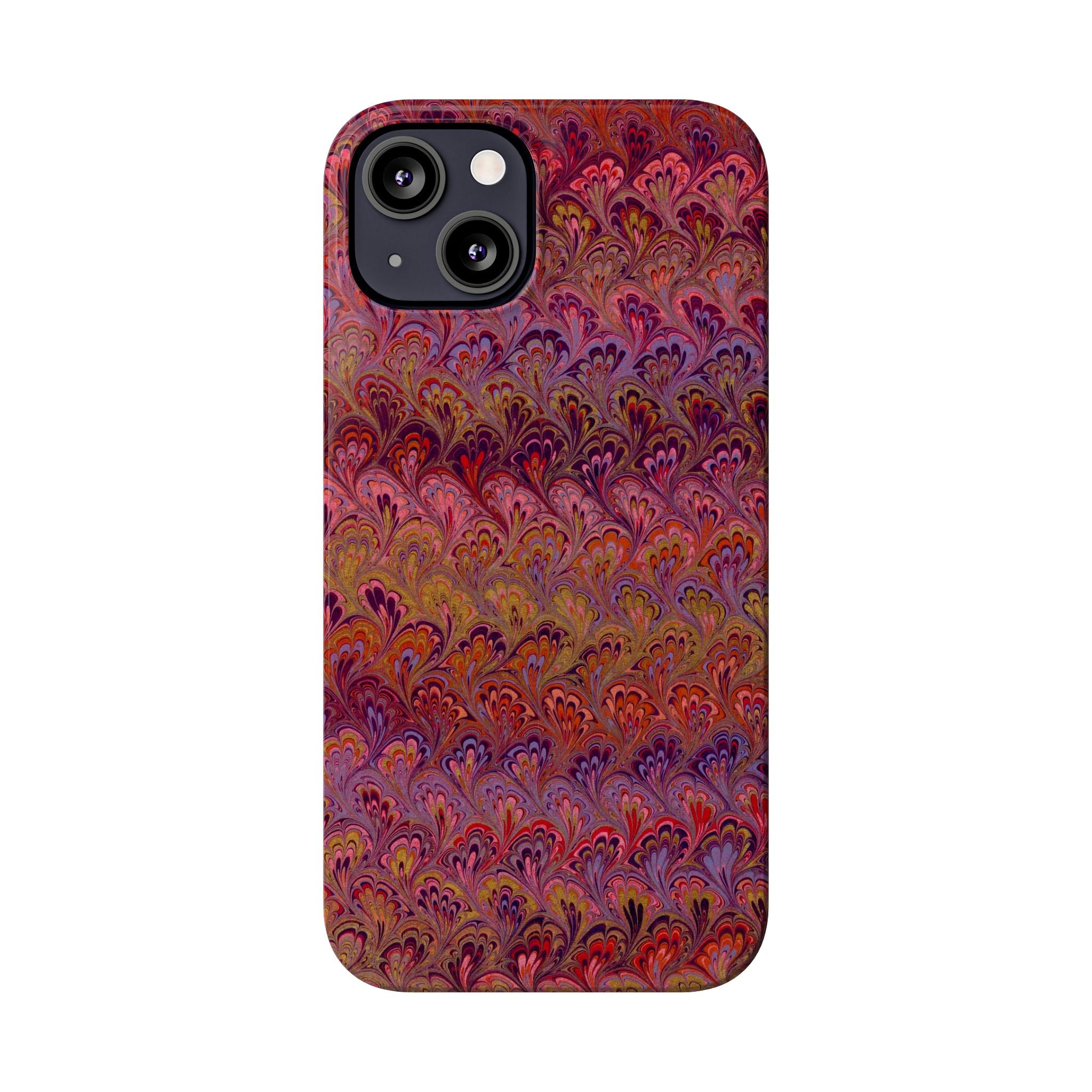 Reds, Lavenders, Marbled VIntage Design, Italian Feather Phone Case, Slim Phone Cases, IPHONE16 and all sizes