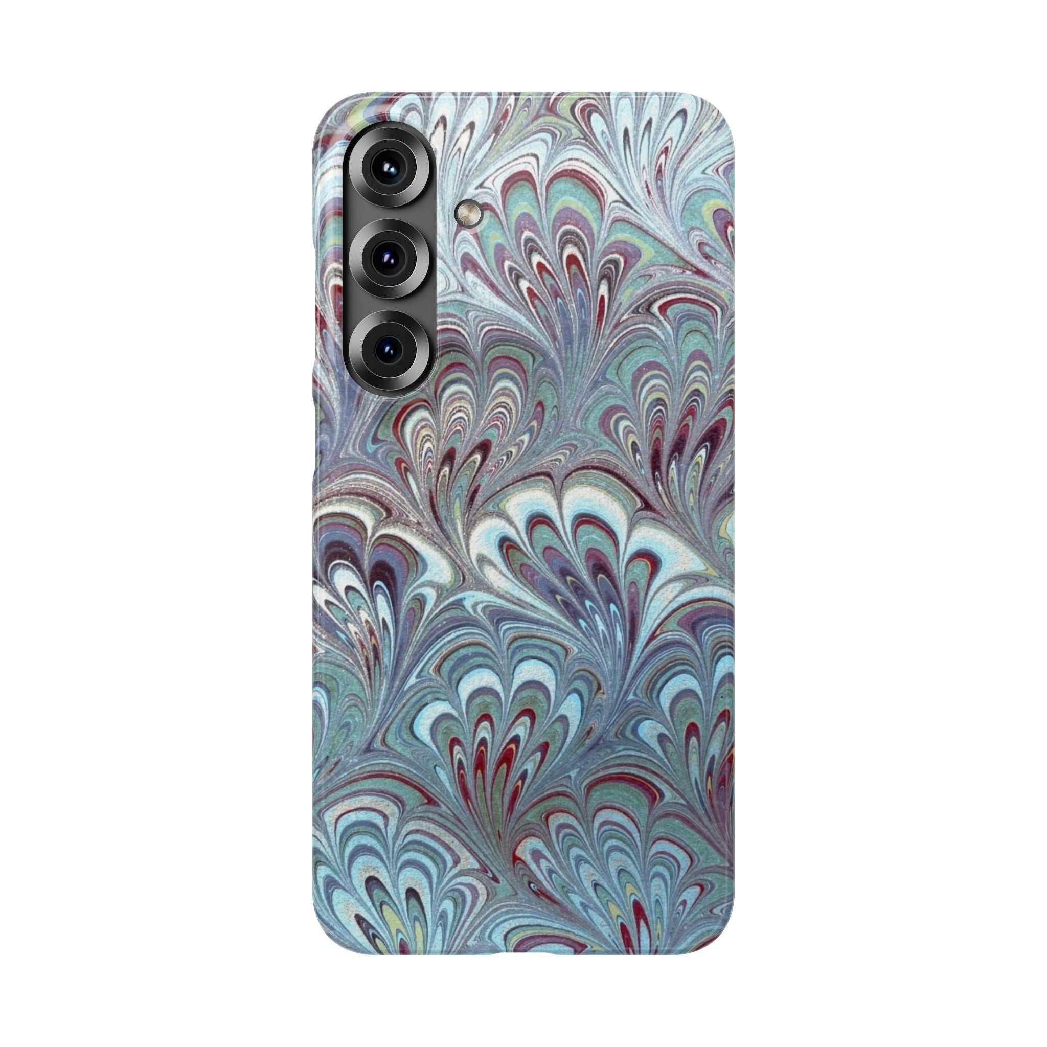 Marbled Feather Blue, White + Burgundy Swirl - Single Layer Slim Phone Case