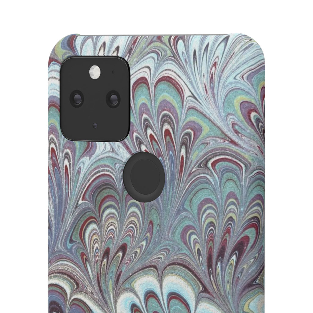 Marbled Feather Blue, White + Burgundy Swirl - Single Layer Slim Phone Case