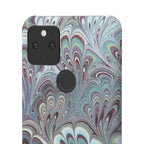 Marbled Feather Blue, White + Burgundy Swirl - Single Layer Slim Phone Case