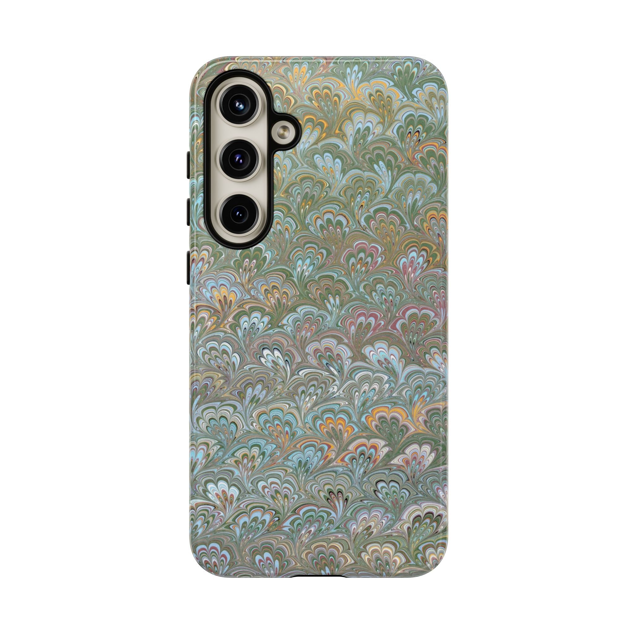 Blue and Green Feather Marbled Phone Case — Dual Layer - Tough Protective Phone Cover