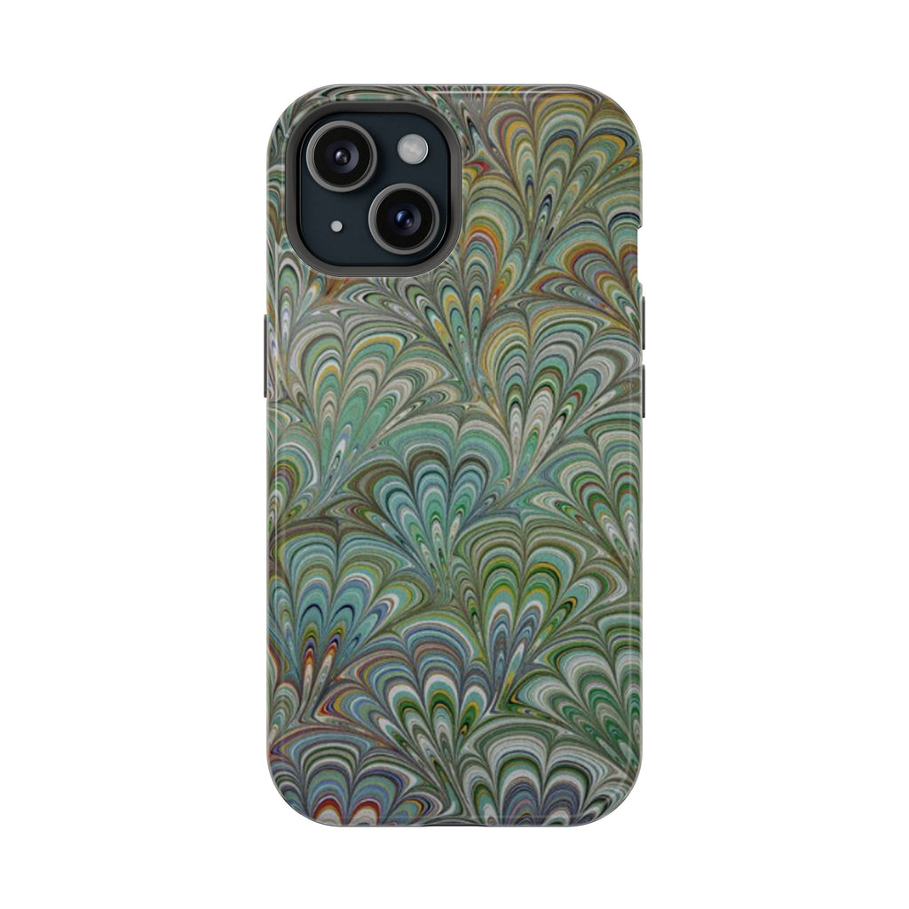 iPhone17 + All Models Phone Cases, Italian Peacock Feather Design, Stylish Impact-Resistant Shell, Protective Cover, Green Peacock Print