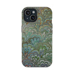 iPhone17 + All Models Phone Cases, Italian Peacock Feather Design, Stylish Impact-Resistant Shell, Protective Cover, Green Peacock Print