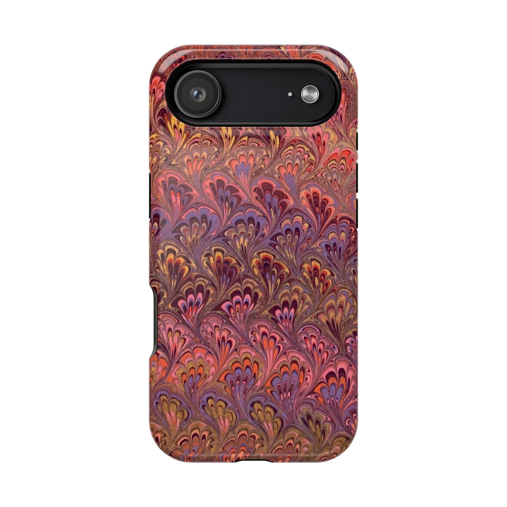 Mag Safe Marble iPhone Case - Red, Burgundy, Lavender & Gold Impact-Resistant