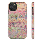 Pastel Pink + Green Feather Marbled Phone Case - Dual Layer Phone Cover
