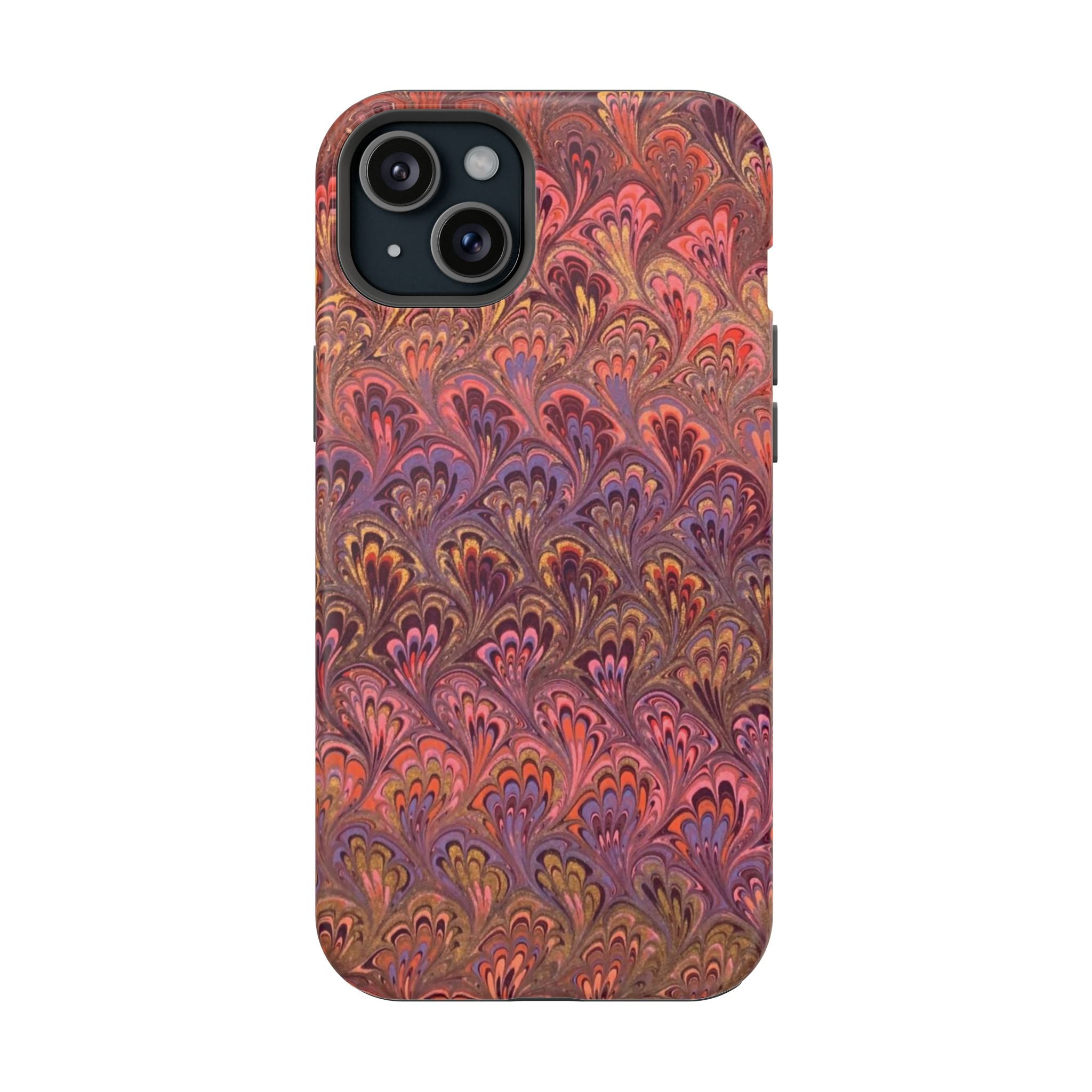 Mag Safe Marble iPhone Case - Red, Burgundy, Lavender & Gold Impact-Resistant