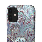 Marbled Feather Blue, White + Burgundy Swirl - Single Layer Slim Phone Case