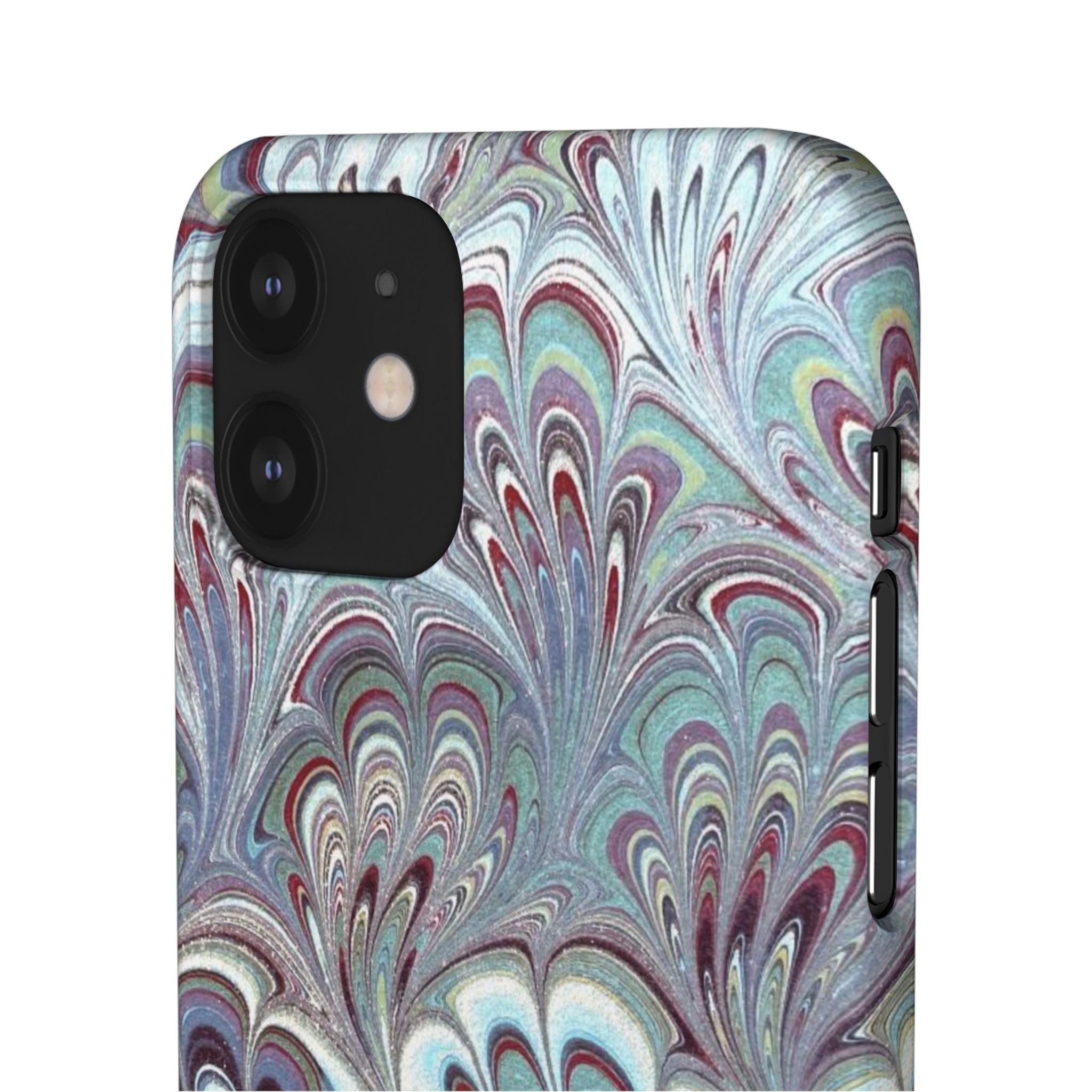Marbled Feather Blue, White + Burgundy Swirl - Single Layer Slim Phone Case