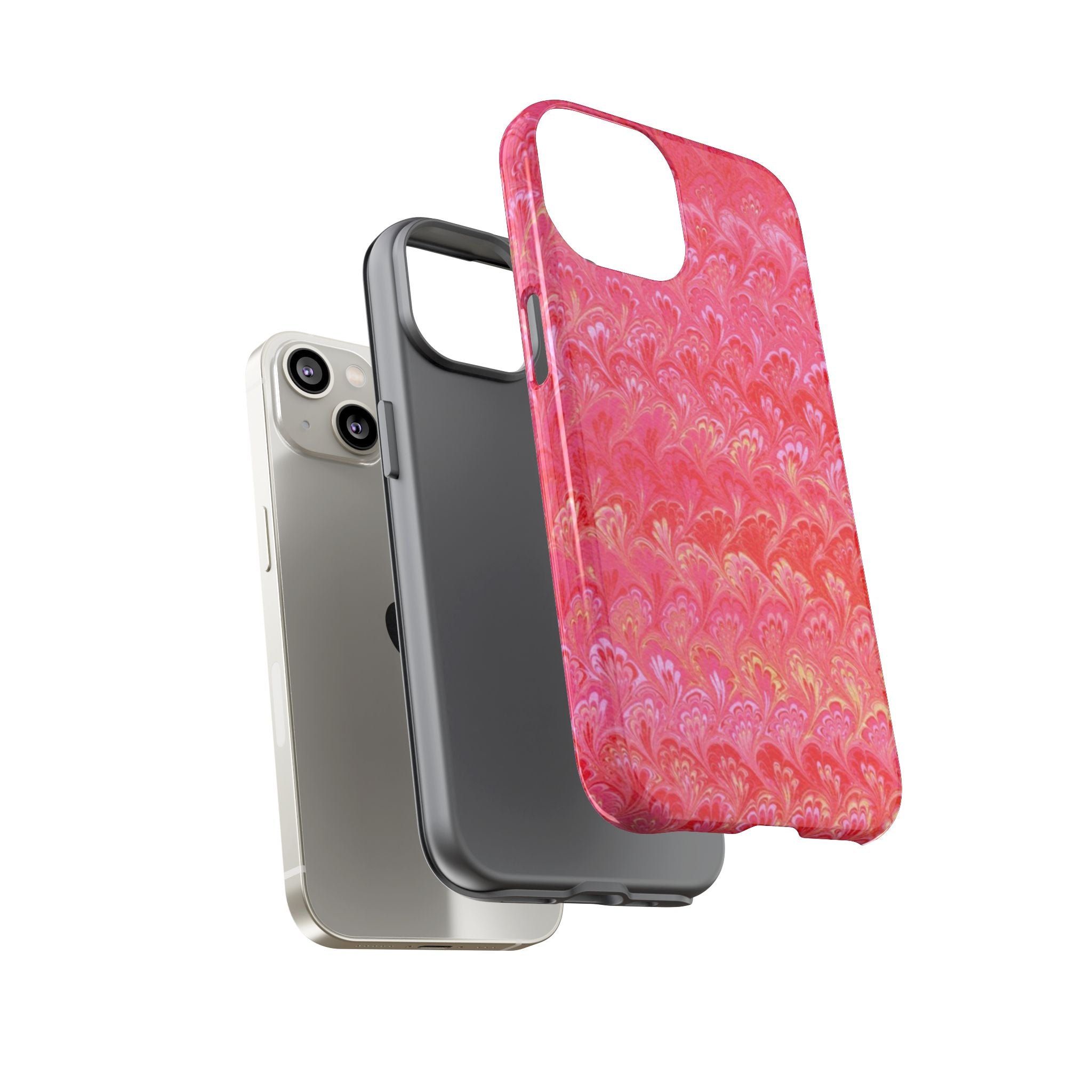 Pink and Gold Marbled Peacock Durable Phone Case - Olive Green and Brown - Matte or Glossy