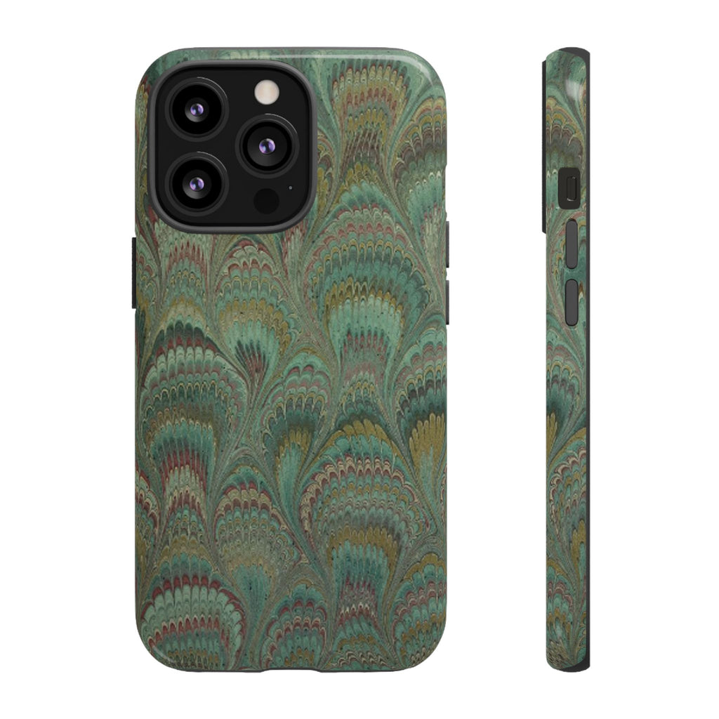 Marbled Peacock Durable Phone Case - Olive Green and Brown - Matte or Glossy