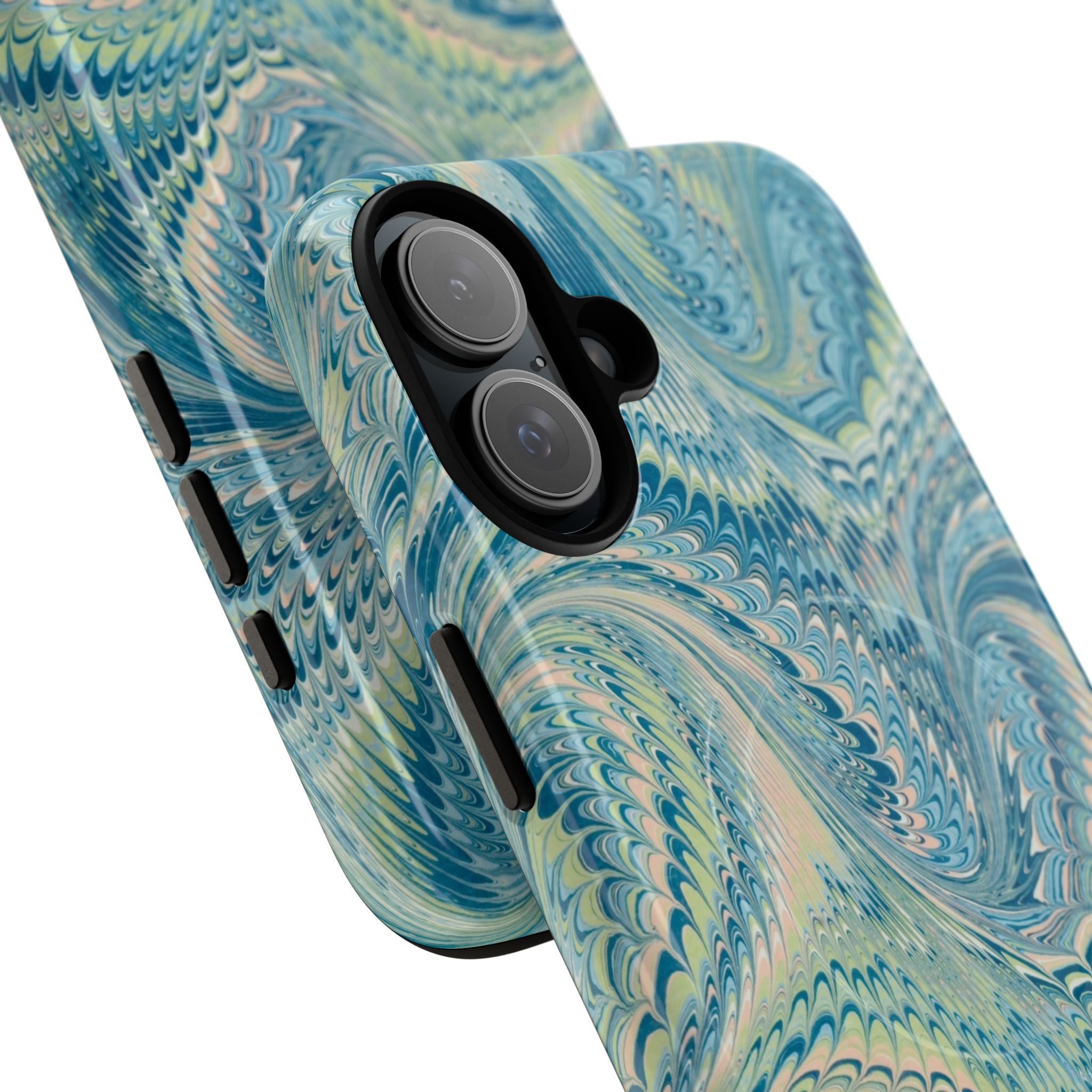 Aqua + Green Marble Phone Case - Impact-Resistant Durable - Dual Cover Design