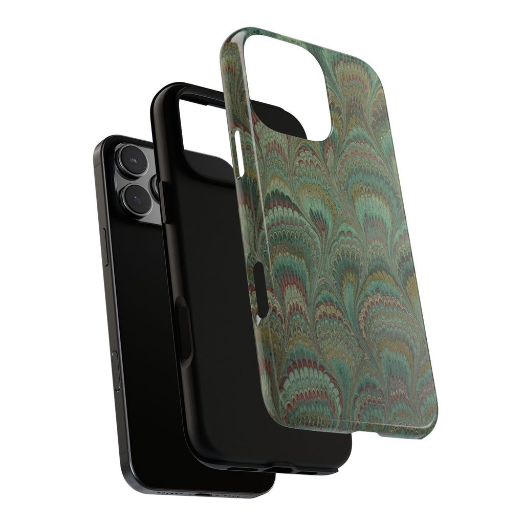 Marbled Peacock Durable Phone Case - Olive Green and Brown - Matte or Glossy