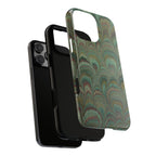 Marbled Peacock Durable Phone Case - Olive Green and Brown - Matte or Glossy