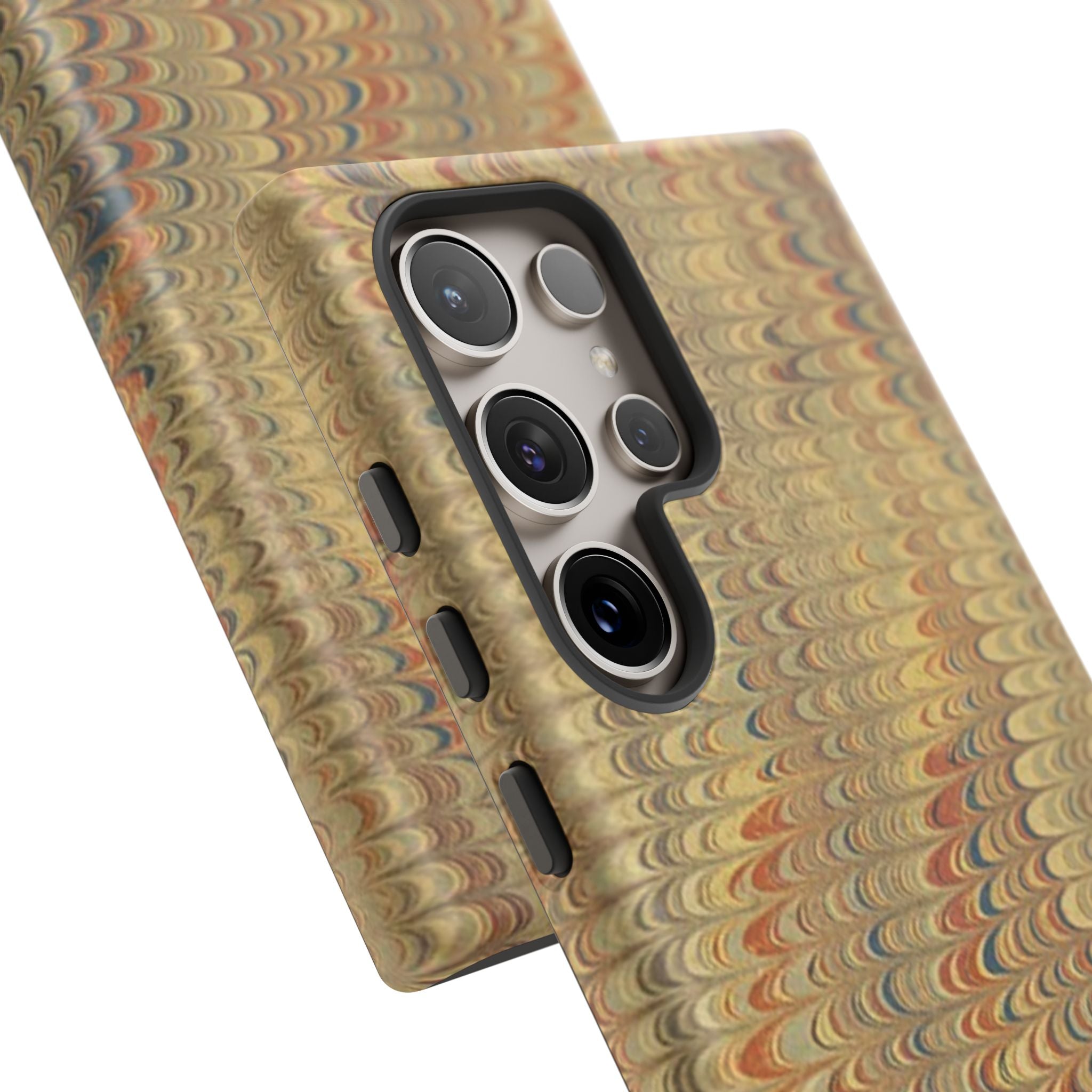 Beige and Blue Marbled Durable Phone Case - Dual Layer - Matte or Glossy