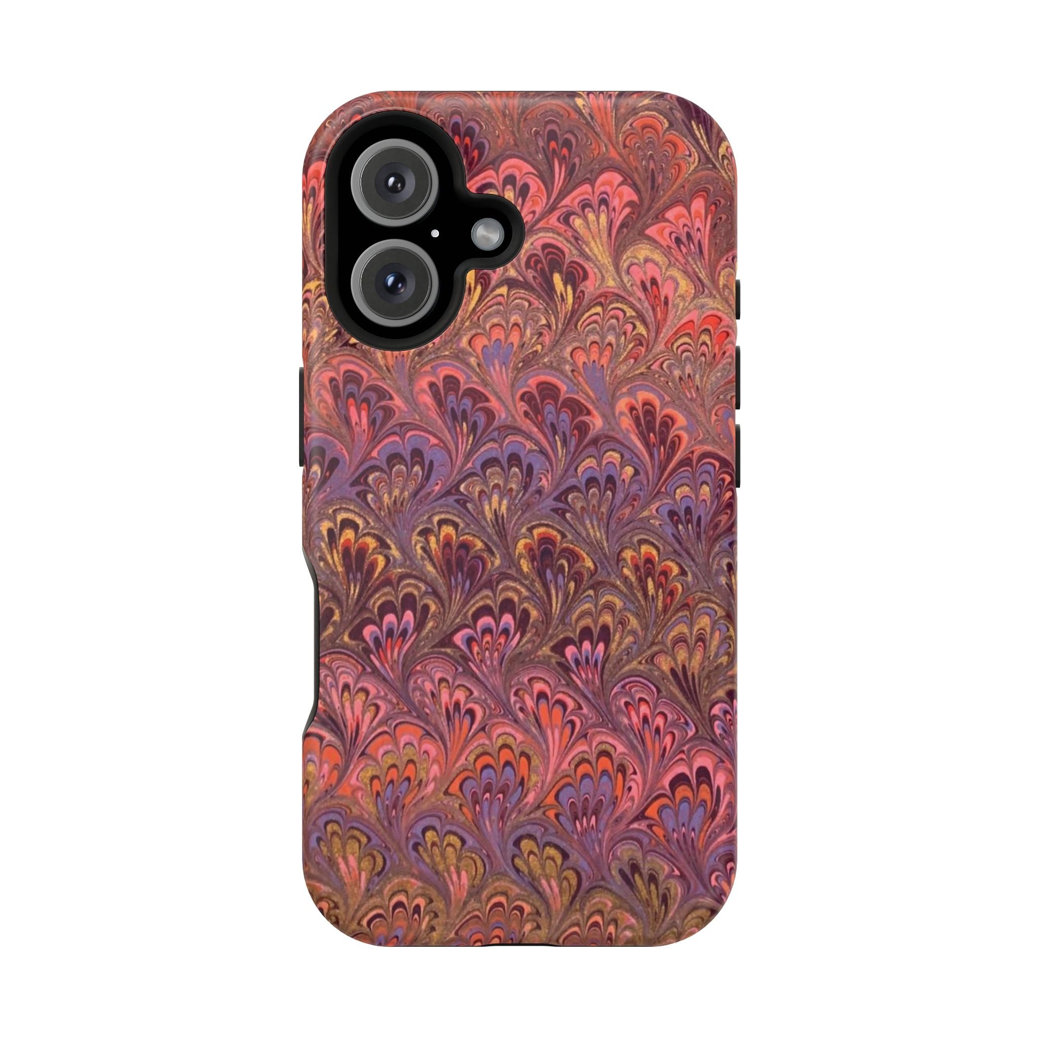 Mag Safe Marble iPhone Case - Red, Burgundy, Lavender & Gold Impact-Resistant