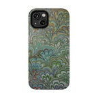 iPhone17 + All Models Phone Cases, Italian Peacock Feather Design, Stylish Impact-Resistant Shell, Protective Cover, Green Peacock Print