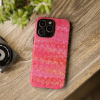 Pink and Gold Marbled Peacock Durable Phone Case - Olive Green and Brown - Matte or Glossy