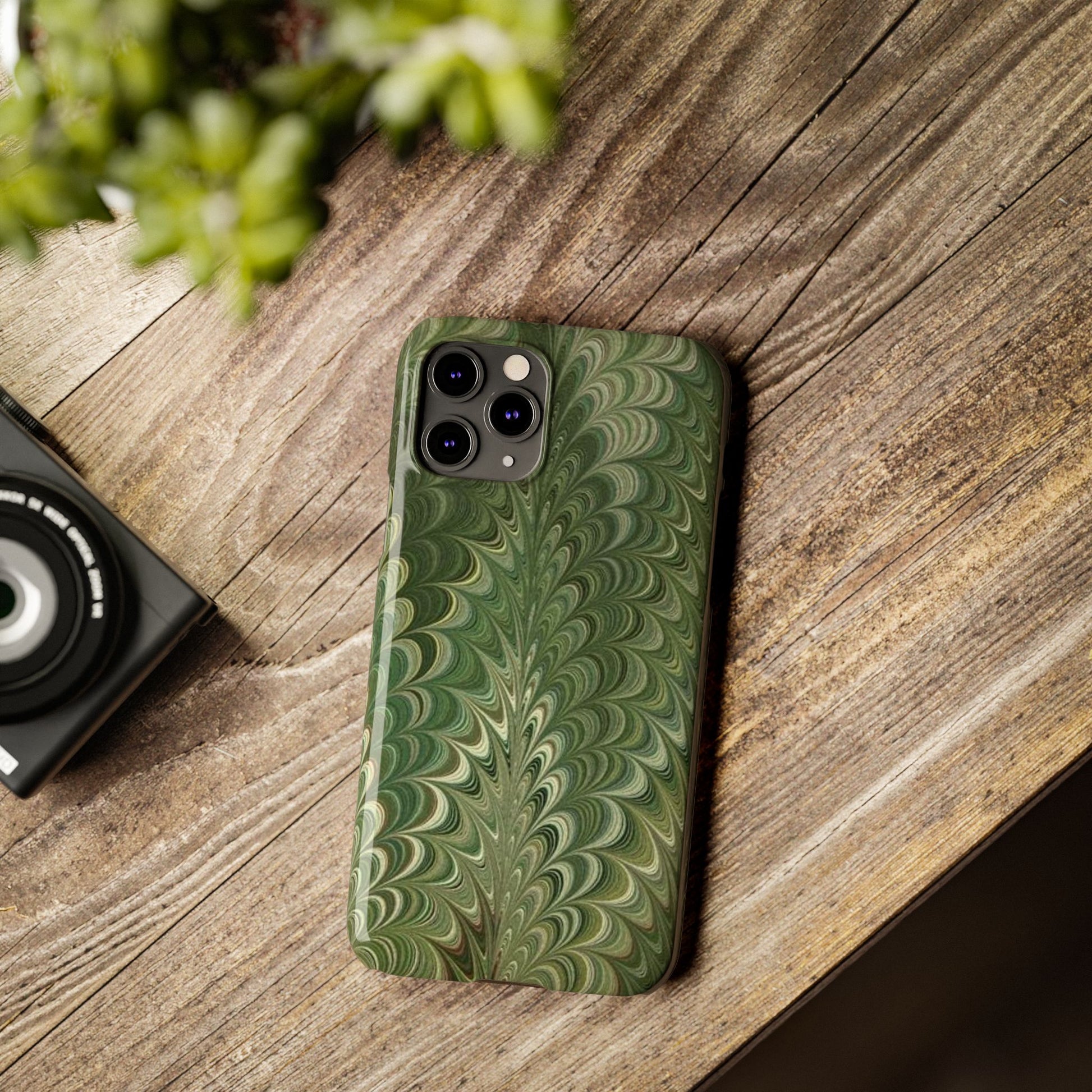 Deep Green Hues of Italian Hand-Painted, Vintage Marbled Paper from Italy Designed Phone Case, iPhone16 Case and all iPhone Cases
