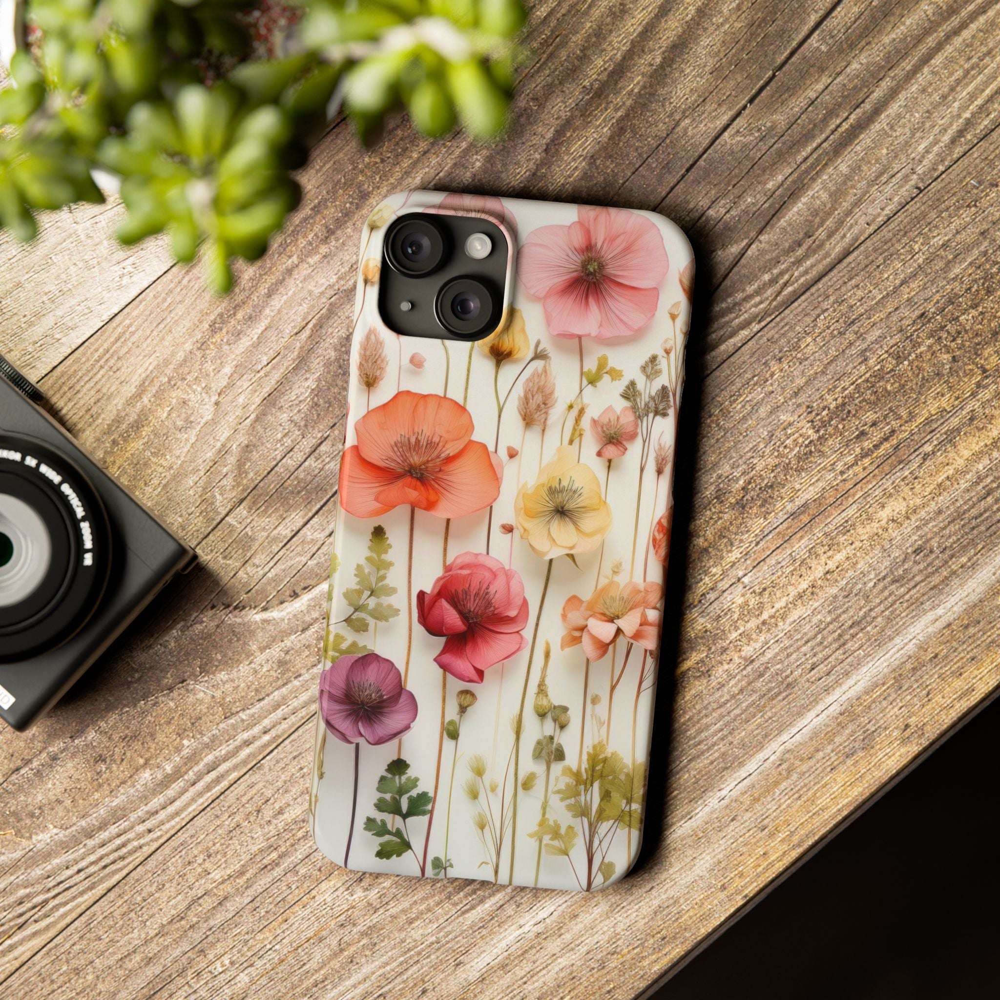 Slim Phone Case - Pink Floral Pressed Flowers iPhone 17 and Other Sizes - Glossy Finish