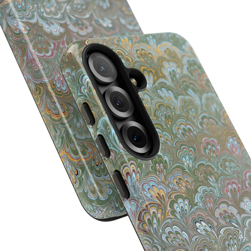 Blue and Green Feather Marbled Phone Case — Dual Layer - Tough Protective Phone Cover