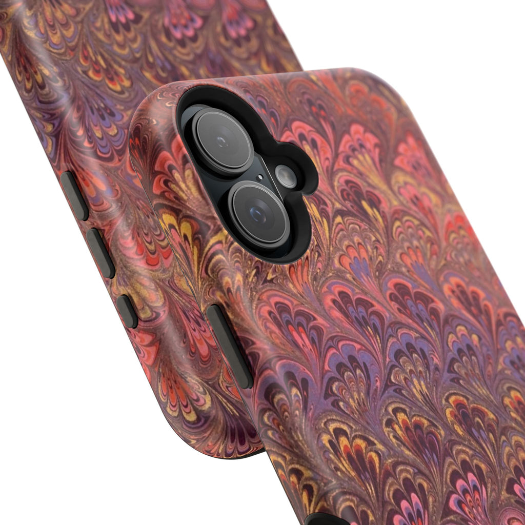 Mag Safe Marble iPhone Case - Red, Burgundy, Lavender & Gold Impact-Resistant