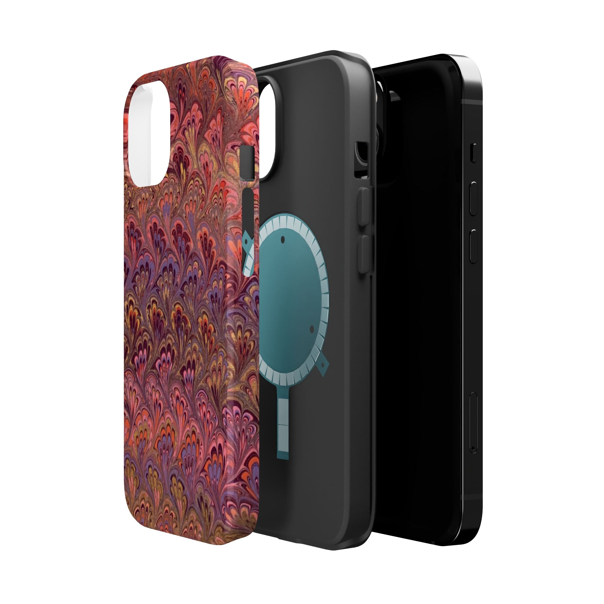 Mag Safe Marble iPhone Case - Red, Burgundy, Lavender & Gold Impact-Resistant