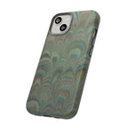 Marbled Peacock Durable Phone Case - Olive Green and Brown - Matte or Glossy