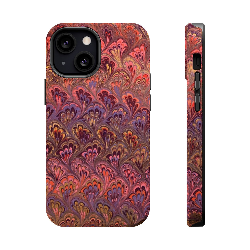 Mag Safe Marble iPhone Case - Red, Burgundy, Lavender & Gold Impact-Resistant