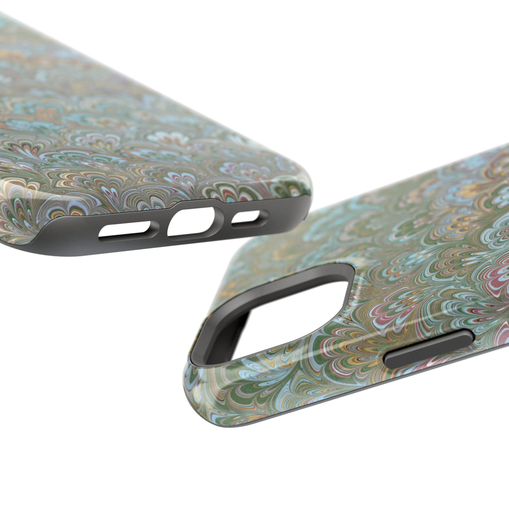 Green, Blue, + White Marbled Peacock - Dual Layer MAG SAFE Phone Case