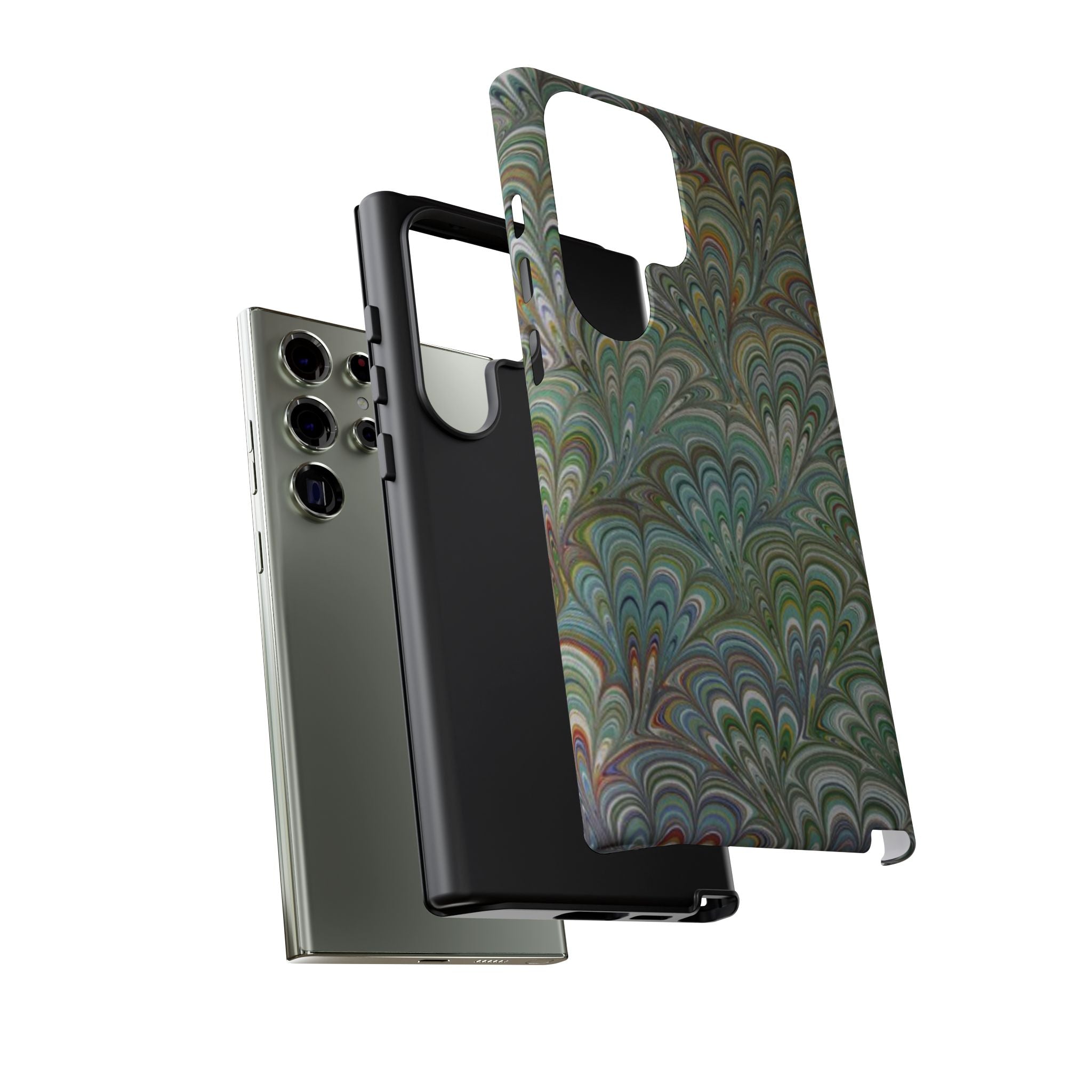 Green Marbled Peacock Durable Phone Case - Matte or Glossy