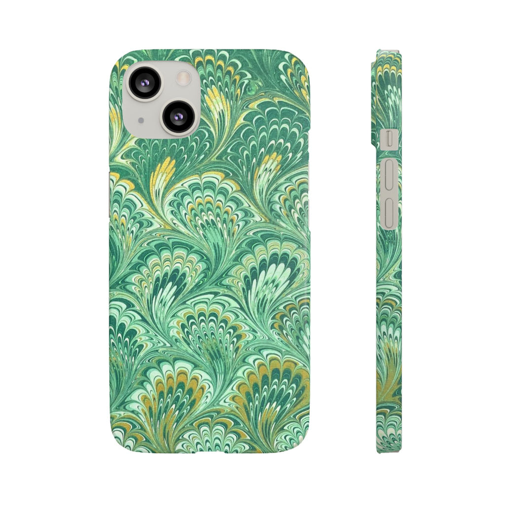Marbled Feather Green Swirl - Single Layer Slim Phone Case