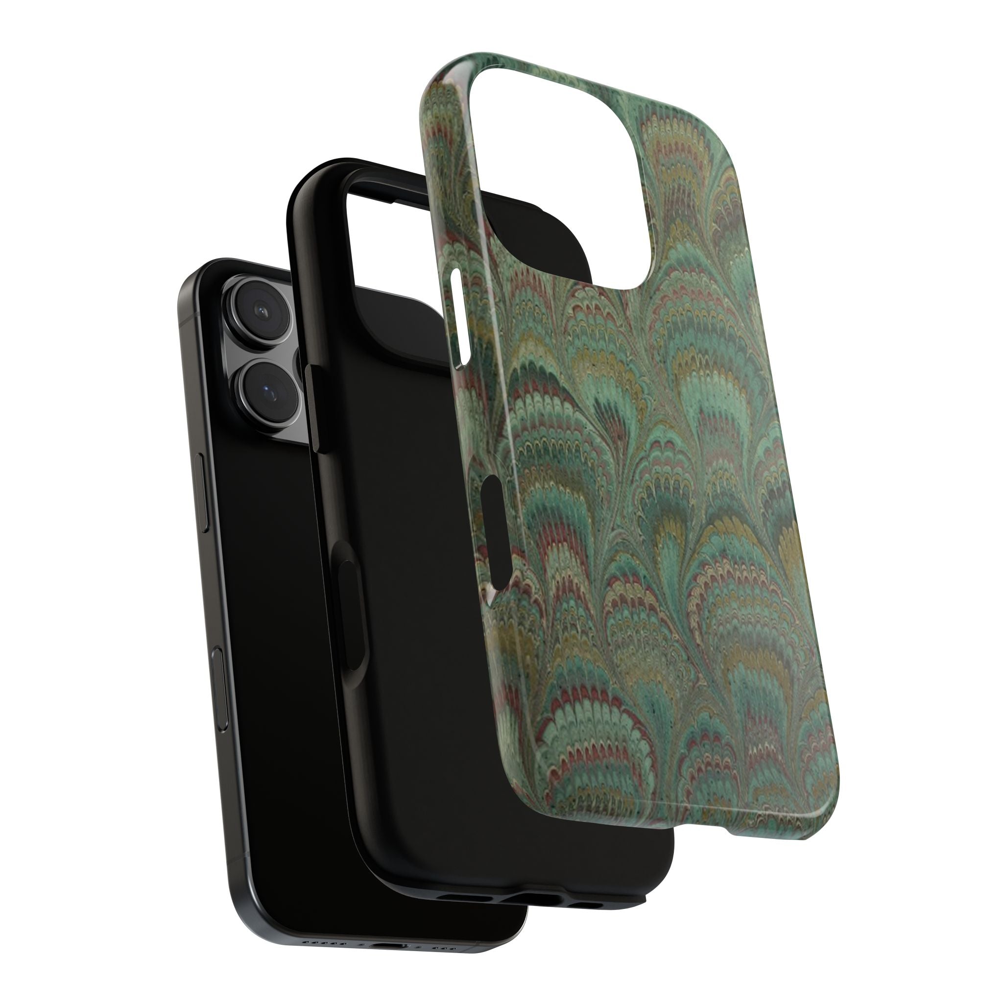 Marbled Peacock Durable Phone Case - Olive Green and Brown - Matte or Glossy