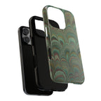 Marbled Peacock Durable Phone Case - Olive Green and Brown - Matte or Glossy