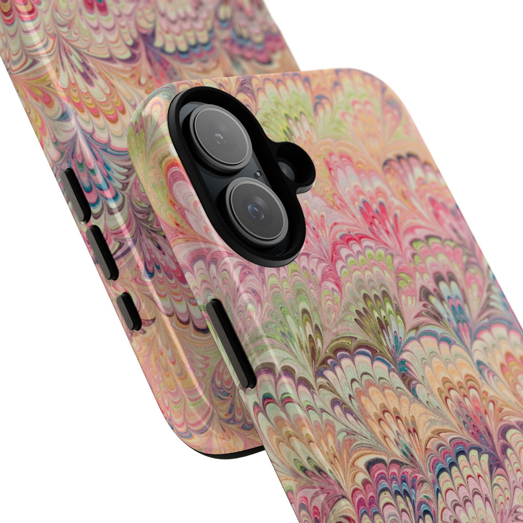 Pastel Pink + Green Feather Marbled Phone Case - Dual Layer Phone Cover
