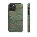 Marbled Peacock Durable Phone Case - Olive Green and Brown - Matte or Glossy