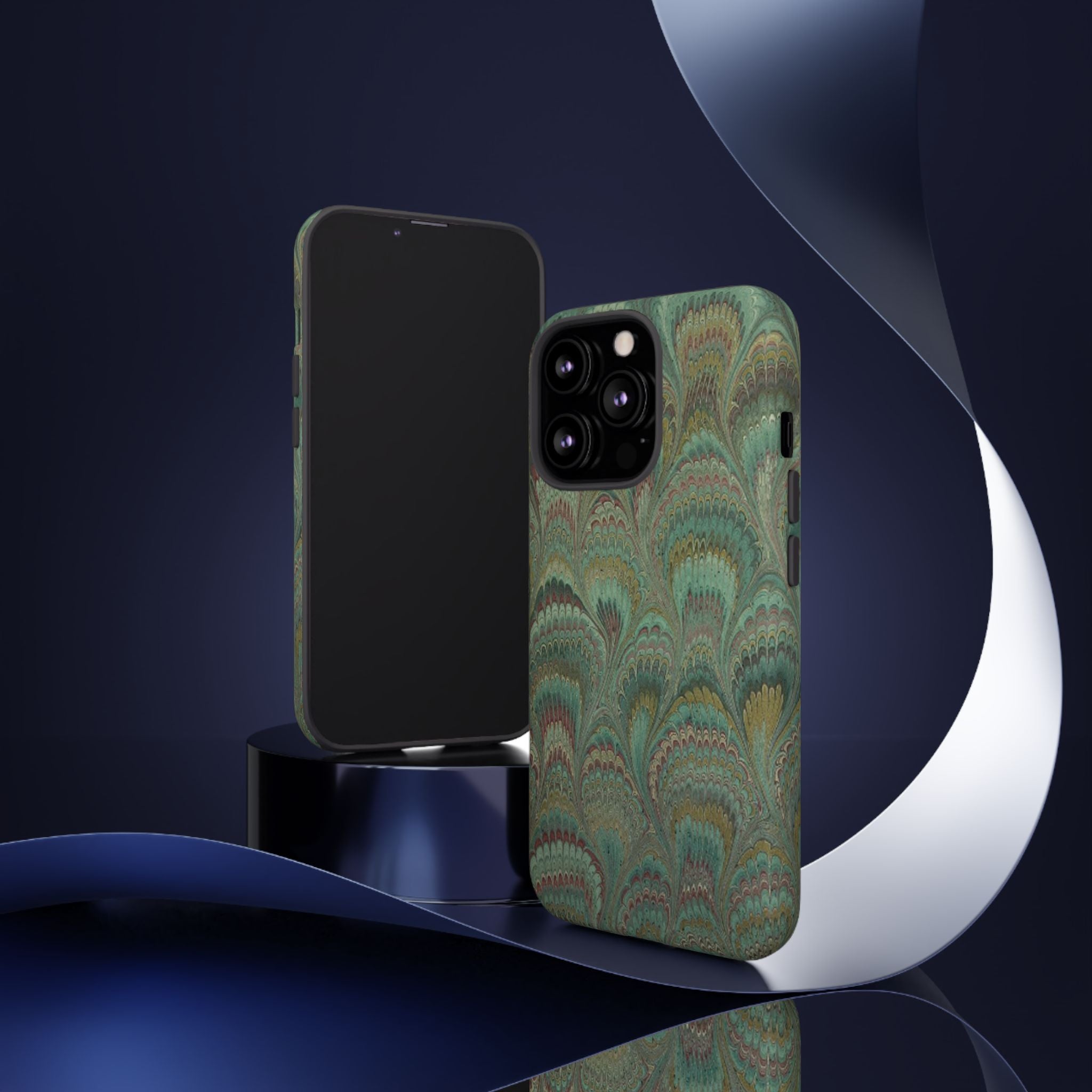 Marbled Peacock Durable Phone Case - Olive Green and Brown - Matte or Glossy