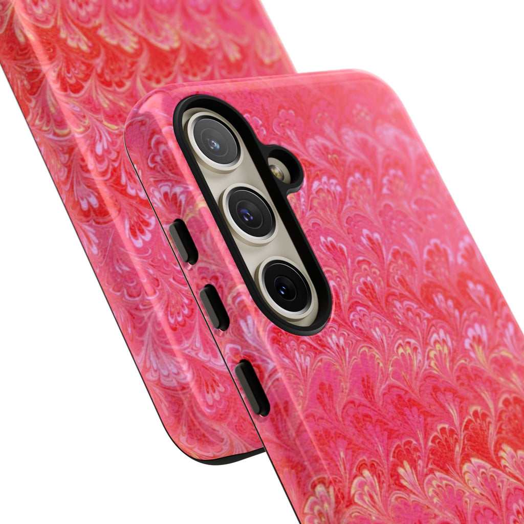 Pink and Gold Marbled Peacock Durable Phone Case - Olive Green and Brown - Matte or Glossy