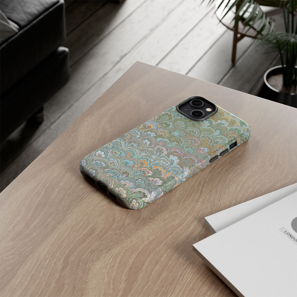 Blue and Green Feather Marbled Phone Case — Dual Layer - Tough Protective Phone Cover