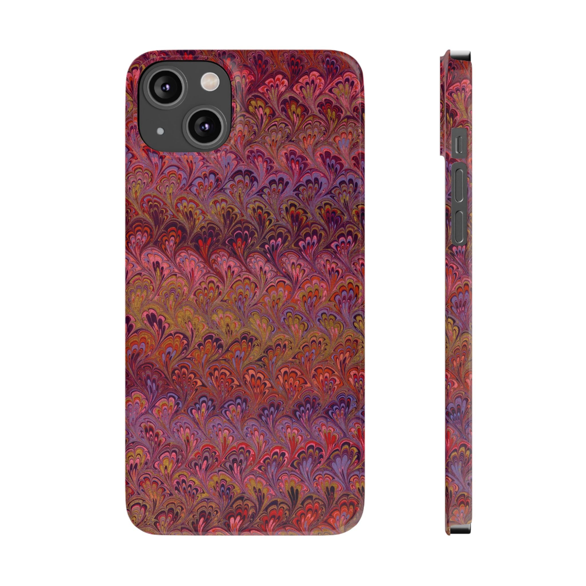 Reds, Lavenders, Marbled VIntage Design, Italian Feather Phone Case, Slim Phone Cases, IPHONE16 and all sizes