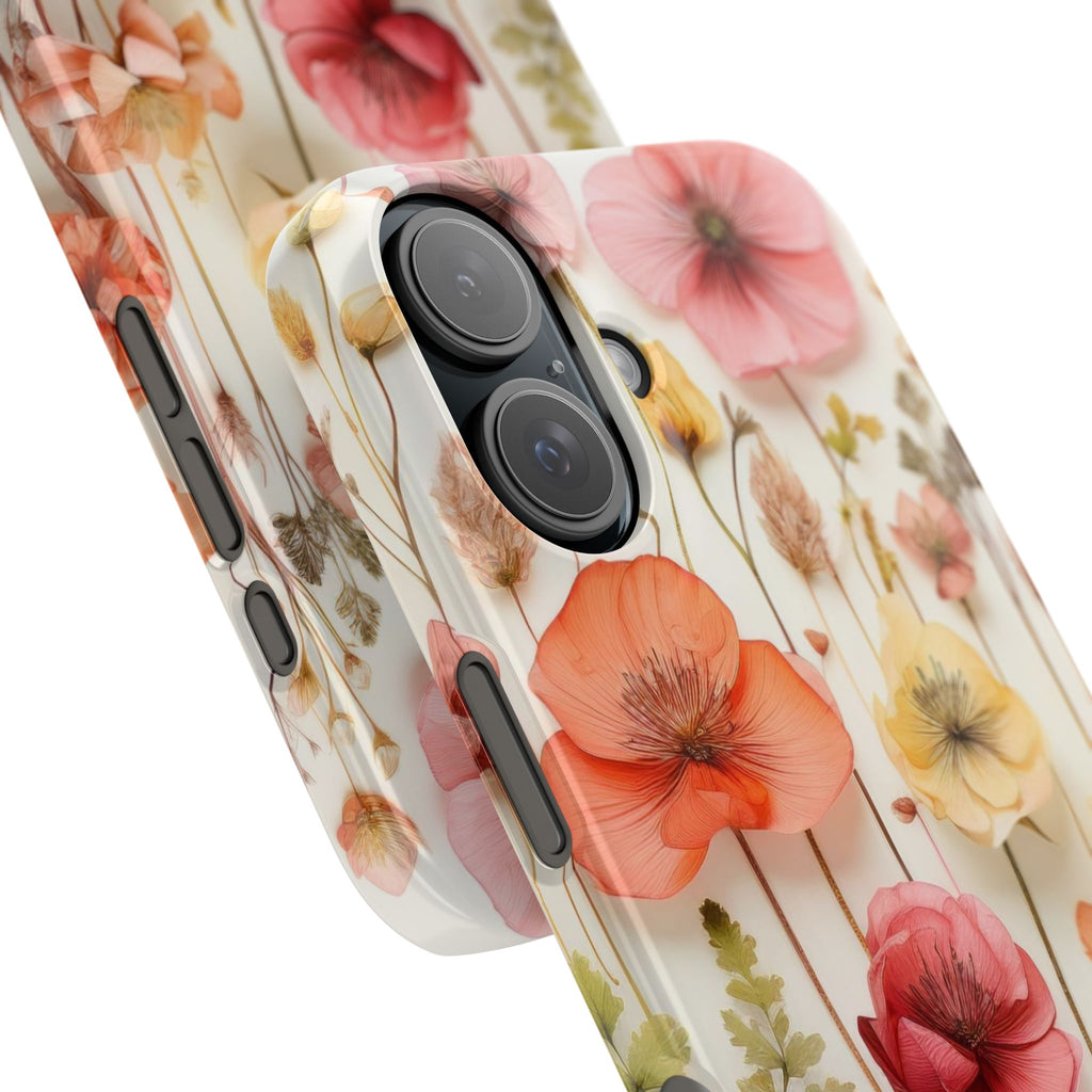 Slim Phone Case - Pink Floral Pressed Flowers iPhone 17 and Other Sizes - Glossy Finish