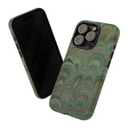 Marbled Peacock Durable Phone Case - Olive Green and Brown - Matte or Glossy
