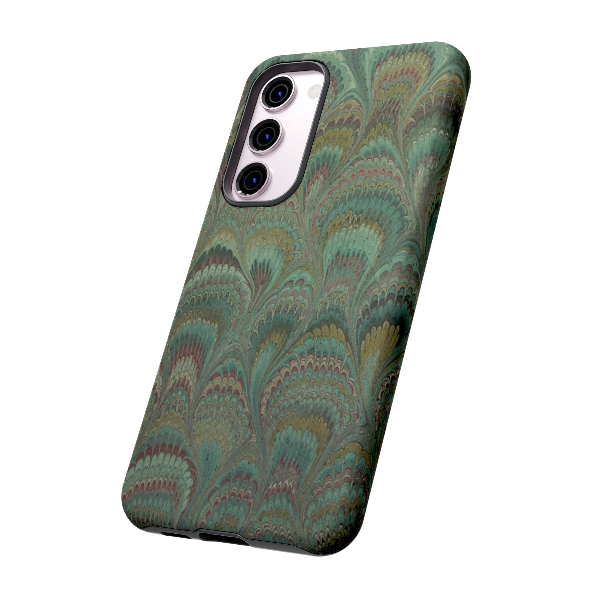 Marbled Peacock Durable Phone Case - Olive Green and Brown - Matte or Glossy