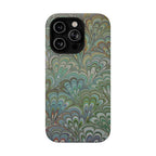 iPhone17 + All Models Phone Cases, Italian Peacock Feather Design, Stylish Impact-Resistant Shell, Protective Cover, Green Peacock Print