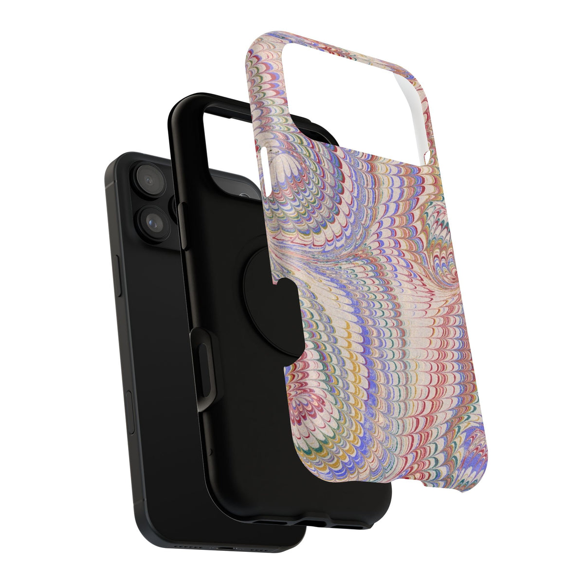 Pink and Lavender Pastel Italian Vintage Feathered Design Dual Layer Durable Phone Case